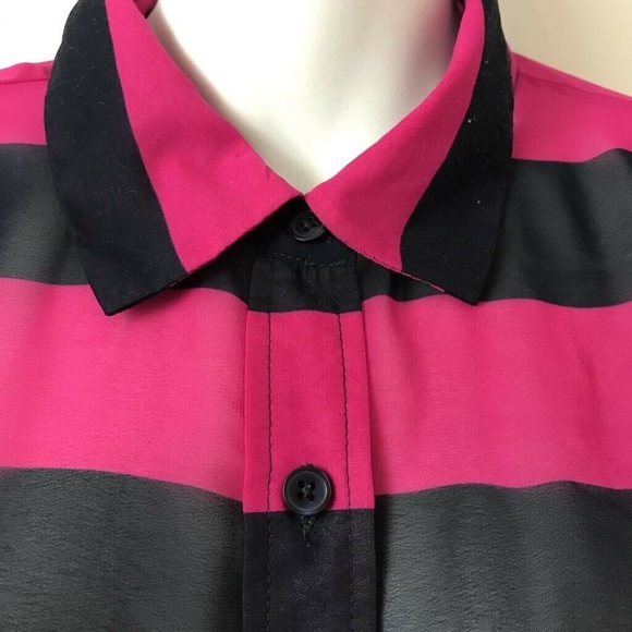 Banana Republic Pink Black Striped Shirt Sz S - Picture 2 of 6